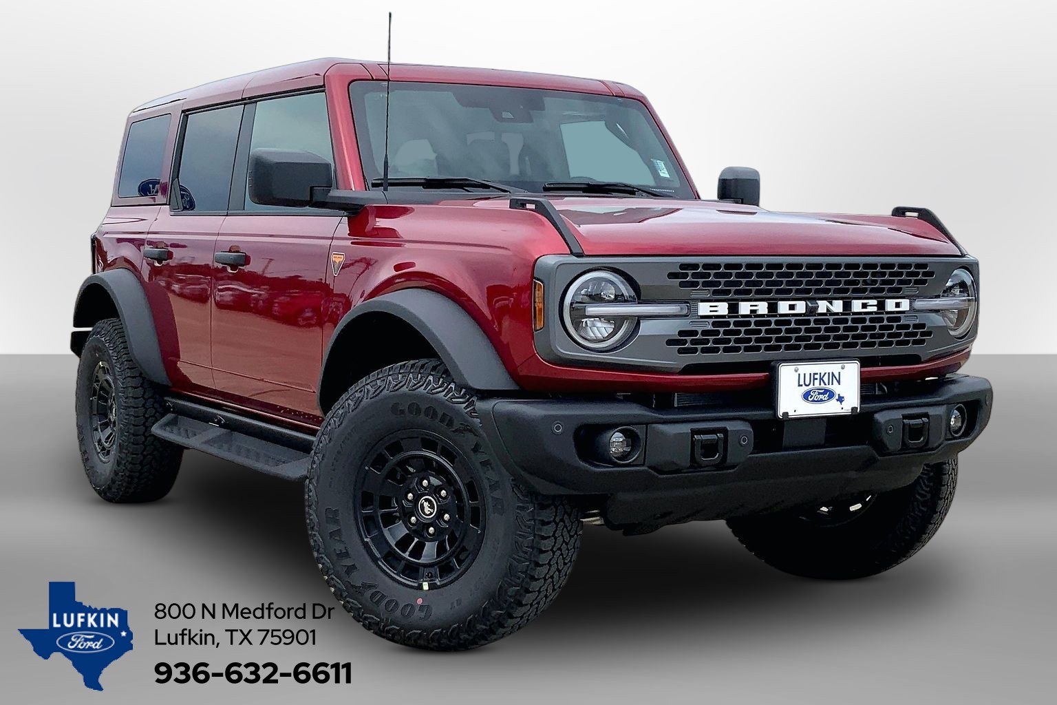 2026 Ford Bronco Badlands Ruby Red Metallic Tinted Clearcoat at Lufkin Ford